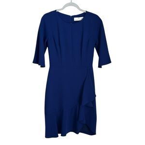 NWT Amanda Uprichard Cobalt Blue Dress Size SP Bell Sleeve Ruffle Hem